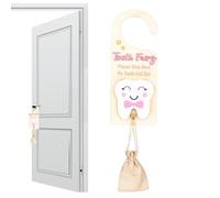 Cushangty Portalápices del de los Dientes, Caja de Recogida de Dientes Perdidos con Ranura para Dinero, Caja Recuerdos Madera Con Bolsita Infantil Decoración Hogar