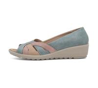 Cushion Walk Sandalias de cuña de punta abierta para mujer, ajuste estándar o extra ancho EEE, azul/multicolor, 37 EU