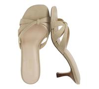 CUSHIONAIRE Malta - Tacones de gatito con tiras para mujer, elegantes sandalias de tacón bajo con puntera abierta y espuma viscoelástica cómodas, Topo, 9