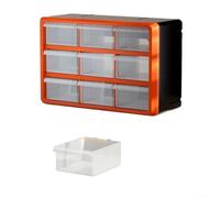 Cushteg Caja de piezas de cajón de plástico, organizador de rejilla múltiple para hardware y componentes electrónicos, gabinete de almacenamiento apilable y colgante para montaje en pared (naranja)