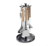 Cushteg Percha giratoria para utensilios de cocina con 8 ganchos, soporte de herramientas de cocina de aluminio inoxidable para cucharas y espátulas, apto para lavavajillas y base antideslizante