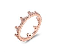 CUSIOALQQ Anillo de corona de oro rosa de 14 quilates, delicado anillo de corona encantada con circonita cúbica transparente para mujer, joyería de compromiso, anillo de boda de promesa de boda para