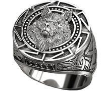 CUSIOALQQ Anillo de plata de lobo para hombre, anillo de cabeza de lobo nórdico vikingo nórdico, anillo de animal de lobo eslavo para hombres, anillo de animal de lobo hip hop para niños, joyería de