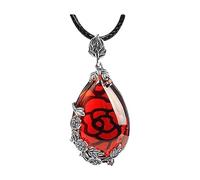 CUSIOALQQ Collar con colgante de piedra granate de plata de ley 925, collar vintage de jade verde y rojo, elegante colgante de gota de piedra natal, regalo de joyería para mujer, Cobre, Granate