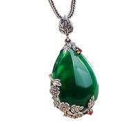CUSIOALQQ Collar con colgante de piedra granate de plata de ley 925, collar vintage de jade verde y rojo, elegante colgante de gota de piedra natal, regalo de joyería para mujer, Cobre