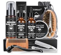 CUSMAY Kit Barba Cuidado para Hombres,Kit Cuidado Barba Hombre Completo con Champú Barba, Aceite Barba, Bálsamo, Afeitadora, Rodillo, Cepillo, Peine, Tijeras, Bolsa de Viaje, Regalos para Papá, Novio