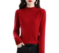 CUSON Suéteres de Cachemira para Mujer, 100% Cachemira, Manga Larga, Cuello Redondo, suéter de Punto Suave y cálido, Burdeos, M