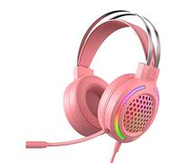 CUSROS M12 Reducción De Ruido RGB Iluminación 7.1 Auriculares con Cable USB Auriculares para Juegos con Micrófono, Adecuados para Computadoras De Escritorio Y Portátiles Rosa