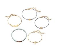 Cusstally Juego de pulseras de cinco piezas con cuentas de amor redondas de árbol geométrico, pulseras de cuerda geométrica, reloj de tiempo, regalos para mujer, talla única