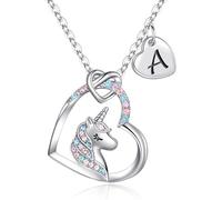 CustEmo - Regalo de Navidad para niñas, cadena de unicornio para niñas, colgante de corazón, cadena con letras, collar para niños, joyas, regalo de cumpleaños, unicornio, regalos para niños, hija