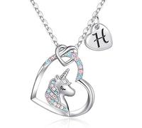 CustEmo - Regalo de Navidad para niñas, cadena de unicornio para niñas, colgante de corazón, cadena con letras, collar para niños, joyas, regalo de cumpleaños, unicornio, regalos para niños, hija