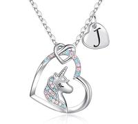 CustEmo - Regalo de Navidad para niñas, cadena de unicornio para niñas, colgante de corazón, cadena con letras, collar para niños, joyas, regalo de cumpleaños, unicornio, regalos para niños, hija