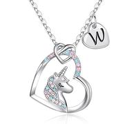 CustEmo - Regalo de Navidad para niñas, cadena de unicornio para niñas, colgante de corazón, cadena con letras, collar para niños, joyas, regalo de cumpleaños, unicornio, regalos para niños, hija
