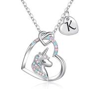 CustEmo - Regalo de Navidad para niñas, cadena de unicornio para niñas, colgante de corazón, cadena con letras, collar para niños, joyas, regalo de cumpleaños, unicornio, regalos para niños, hija