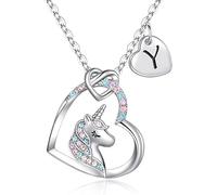 CustEmo - Regalo de Navidad para niñas, cadena de unicornio para niñas, colgante de corazón, cadena con letras, collar para niños, joyas, regalo de cumpleaños, unicornio, regalos para niños, hija
