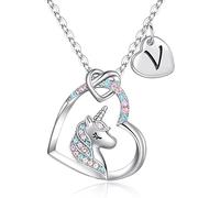 CustEmo - Regalo de Navidad para niñas, cadena de unicornio para niñas, colgante de corazón, cadena con letras, collar para niños, joyas, regalo de cumpleaños, unicornio, regalos para niños, hija