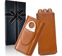 Custodia per sigari con tagliasigari e scatola regalo, custodia da viaggio per sigari da uomo, custodia in pelle a 3 dita per sigari foderata in legno, accessorio perfetto per sigari di Natale per uomini e papà