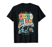 Custodio Escuelas de superhéroes Conserje Orgullo Limpiador Camiseta gráfica económica, Hombre, Negro, M