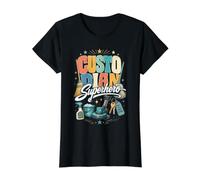 Custodio Escuelas de superhéroes Conserje Orgullo Limpiador Camiseta gráfica económica, Mujer, Negro, XL
