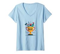 Custodios: El Verdadero Trofeo MVP de la Escuela Divertida apreciación Camiseta Cuello V, Mujer, Azul Bebé, S