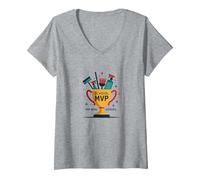 Custodios: El Verdadero Trofeo MVP de la Escuela Divertida apreciación Camiseta Cuello V, Mujer, Gris Jaspeado, M