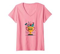 Custodios: El Verdadero Trofeo MVP de la Escuela Divertida apreciación Camiseta Cuello V, Mujer, Rosado, XL