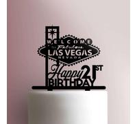 Custom Age Welcome to Fabulous Las Vegas Happy Birthday- Decoración acrílica para tarta de 8 pulgadas de ancho/blanco