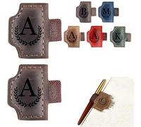 Custom Bygone Mark Bookmark with Pen Holder, 26 Letters Name Initial Personalized Leather Book Mark for Reading Women Men Book Lovers (Coffee,P)