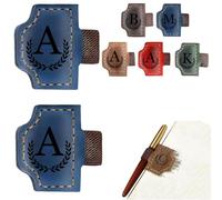 Custom Bygone Mark Bookmark with Pen Holder, 26 Letters Name Initial Personalized Leather Book Mark for Reading Women Men Book Lovers (Blue,R)