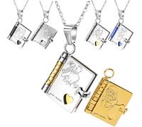 Custom Daughter Book Necklace, Personalized Mini Message Pendant from Mom or Dad Adjustable Silver 18k Gold Book Necklaces with 6 Pages of Engraved Information,Openable Multi Layer Book Jewelry