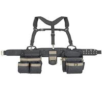 Custom Leathercraft 6714 - Delantal de 5 piezas con cinturón de herramientas de levantamiento cómodo, 31 bolsillos, color negro