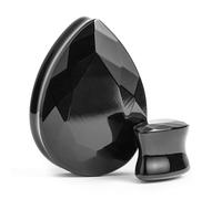 Custom Plugs Tapón de cristal de obsidiana facetada negra con forma de lágrima, 12mm, Vidrio, No es una piedra preciosa