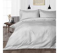 Custom Silk 3 PCs Duvet Cover Set, 100% Egyptian Cotton 400 Thread Count, Soft and Breathable Premium Quality, Light Grey Stripe, Double Size