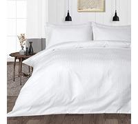 Custom Silk 3 PCs Duvet Cover Set, 100% Egyptian Cotton 400 Thread Count, Soft and Breathable Premium Quality, White Stripe, UK King Size