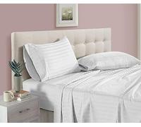 Custom Silk 4 Piece Bed Sheets Set, 100% Egyptian Cotton 400 Thread Count, Hotel Luxury Bed Sheets - Extra Soft -30 CM Deep Pocket of Fitted Sheet, White Stripe, Super King Size