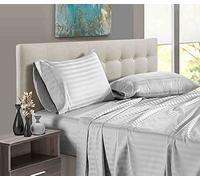 Custom Silk 4 Piece Bed Sheets Set, 100% Egyptian Cotton 400 Thread Count, Hotel Luxury Bed Sheets - Extra Soft -30 CM Deep Pocket of Fitted Sheet, Light Grey Stripe, Super King Size