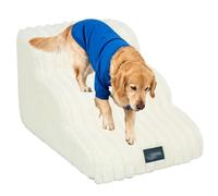 Custom Sponge Multi-Step Pet Stairs for Small Dogs and Cats - Removable Washable Cover, Non-Slip Bottom - Pet Ramp Steps for Beds, Couches to Assist Easy Climbing (Two-Layer,White)