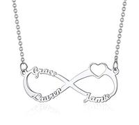 Custom4U 3 Nombres Personalizados Collar Infinito Mujer Plata de Ley 925 Corazón Amor Eterno Regalo Madre Pareja