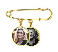 Custom4U Broche Personalizado Fotografía Memorial Mujer Colgante Redondo 2 Fotos Decoración Chaqueta Camiseta Pin Dorado Acero Inoxidable 316L Ropa Regalo Invierno Boda