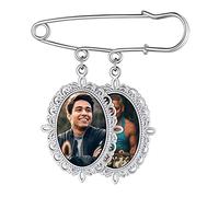 Custom4U Broche Plateada Colgante Ovalado Mujer 2 Fotos Acero Inoxidable 316L Decoración Uniforme Pin Ropa Regalo Cumpleaños Aniversario Valentín