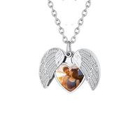 Custom4U Colgante Alas de Angel con Foto Personalizada Collar Corazón Mujer con Circonitas Joyería Romántica de Amor Amistad Bff