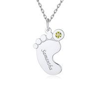 Custom4U Colgante Mujer Pies Bebe Recien Nacido Collar Personalizado Madre Plata de Ley 925 Nombres Personalizados Piedras de Nacimiento Colgante Mama Hijos Oro Blanco