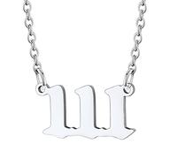Custom4U Colgantes de Números Especiales 111 de Buena Suerte Acero Inoxidable 316L Collares Modernos de Números de Angeles de Antiguo Inglés Regalo Maravilloso para Aniversarios
