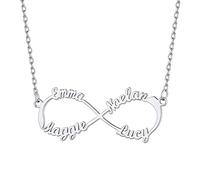 Custom4U Collar Infinito Mujer Acero Inoxidable 316L Colgante 4 Nombres Personalizados Regalo Amiga Compañera Hermana