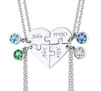 Custom4U Collar Mujer Puzzle Personalizado Acero Inoxidable 316L Colgante Corazon Roto con 4 Nombres Grabados Piedras Brillantes de Cumpleaños Regalo BFF para 4