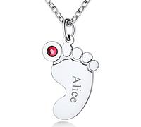 Custom4U Collar Personalizado Madre Pies Planos de Bebe Recién Nacido Colgante Mujer Acero Inoxidable 316L Nombres Grabados Regalo Cumpleaños Piedras de Nacimiento Circonita