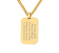 Custom4U Collar Placa Rectangular Personalizada Hombre Acero Inoxidable 316L Colgante Oro 18K Chapa Militar Amigo