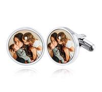 Custom4U Fotos Personalizables Gemelos Redondos Hombres Acero Inoxidable 316L para Camisa Traje Esmoquin Negocio Accesorios Conmemorativas para Amigos Padres Novios