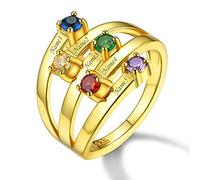 Custom4U Joyería Deliciosa Personalizada para Mujeres Anillo Personalizado de Compromiso con Cristales Brillantes de Cumpleaños Anillo Dorado Plata de Ley 925 Anillo Circular Regalo DIY con Nombres