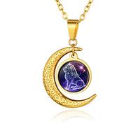 Custom4U Medalla Luna Acero Inoxidable 316L Collar Mujer Astrológico Sol Luna Constelación Leo Regalo Novia Madre Pareja